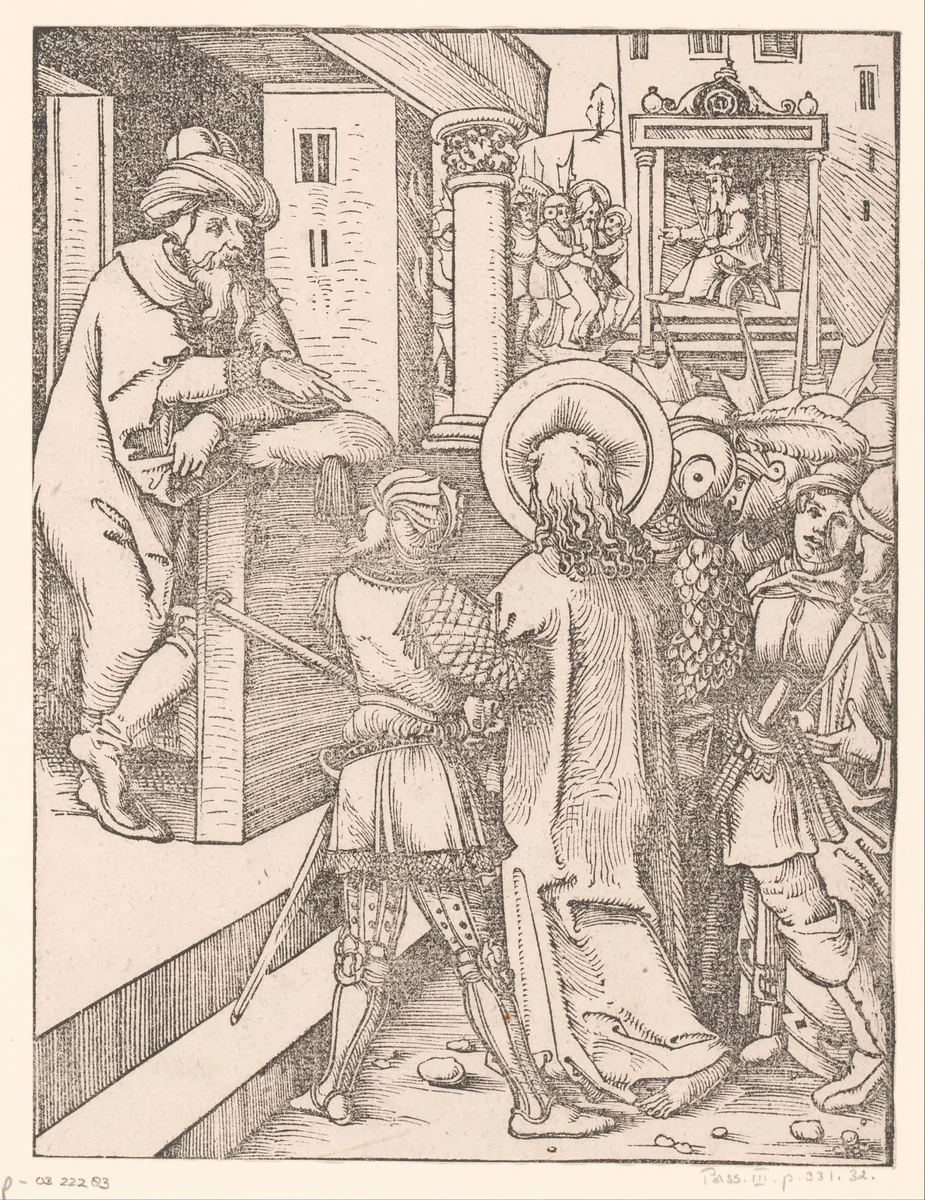 Christus voor Pilatus by anonymous, print, 1490-1526