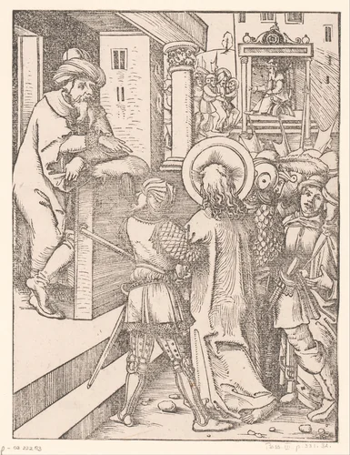 Christus voor Pilatus by anonymous, print, 1490-1526