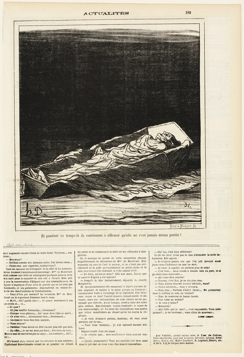 Meanwhile They Keep on Insisting that She Has Never Been Better, plate 183 from Actualités by Honoré-Victorin Daumier, print, 1872