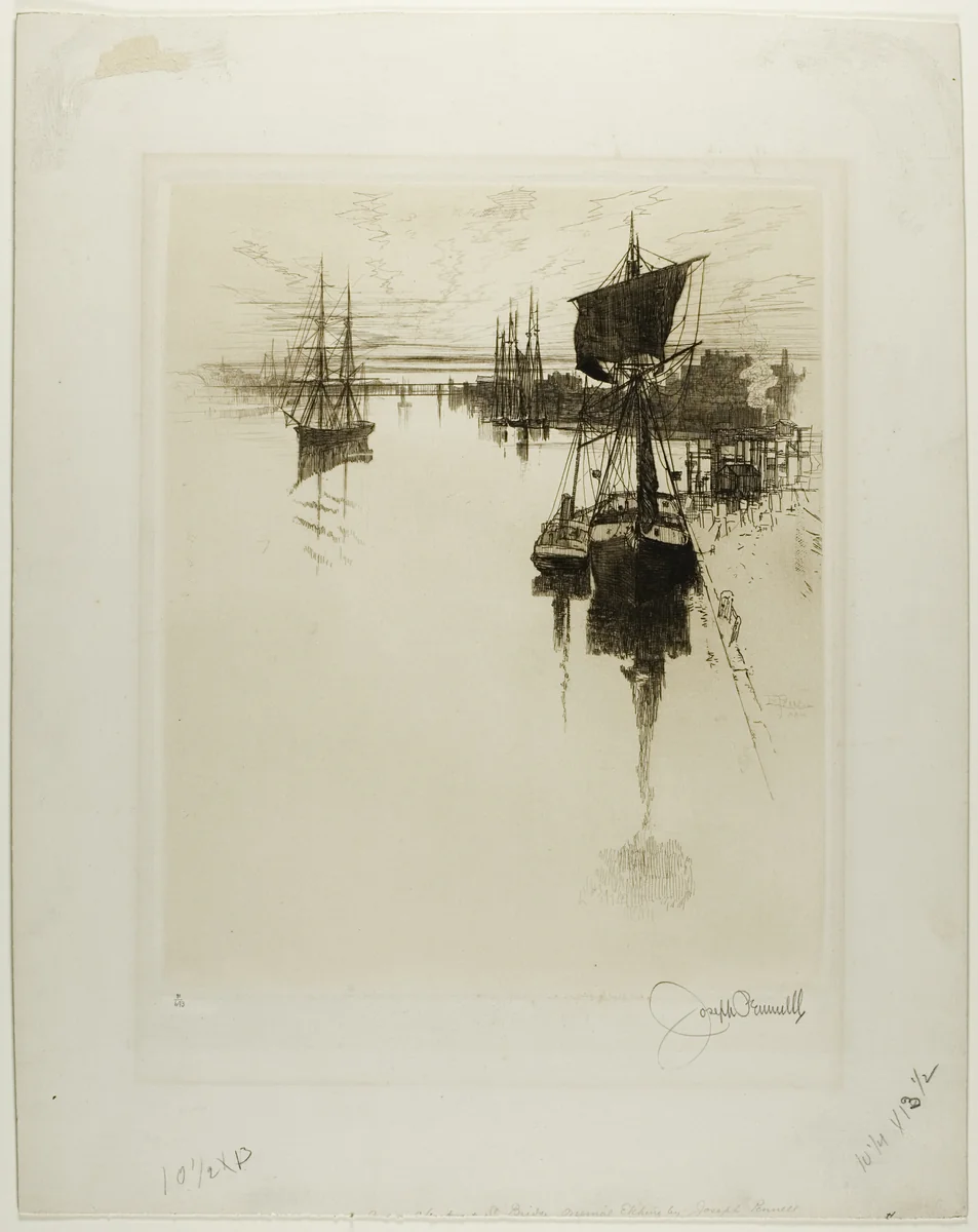 Below Chestnut Street Bridge, Philadelphia by Joseph Pennell, print, 1884