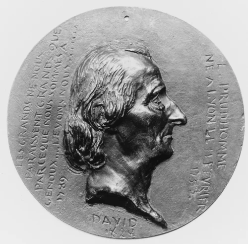 Louis Prudhomme (1752–1830), French journalist and pamphleteer by Pierre-Jean David d'Angers, metalwork, 1828