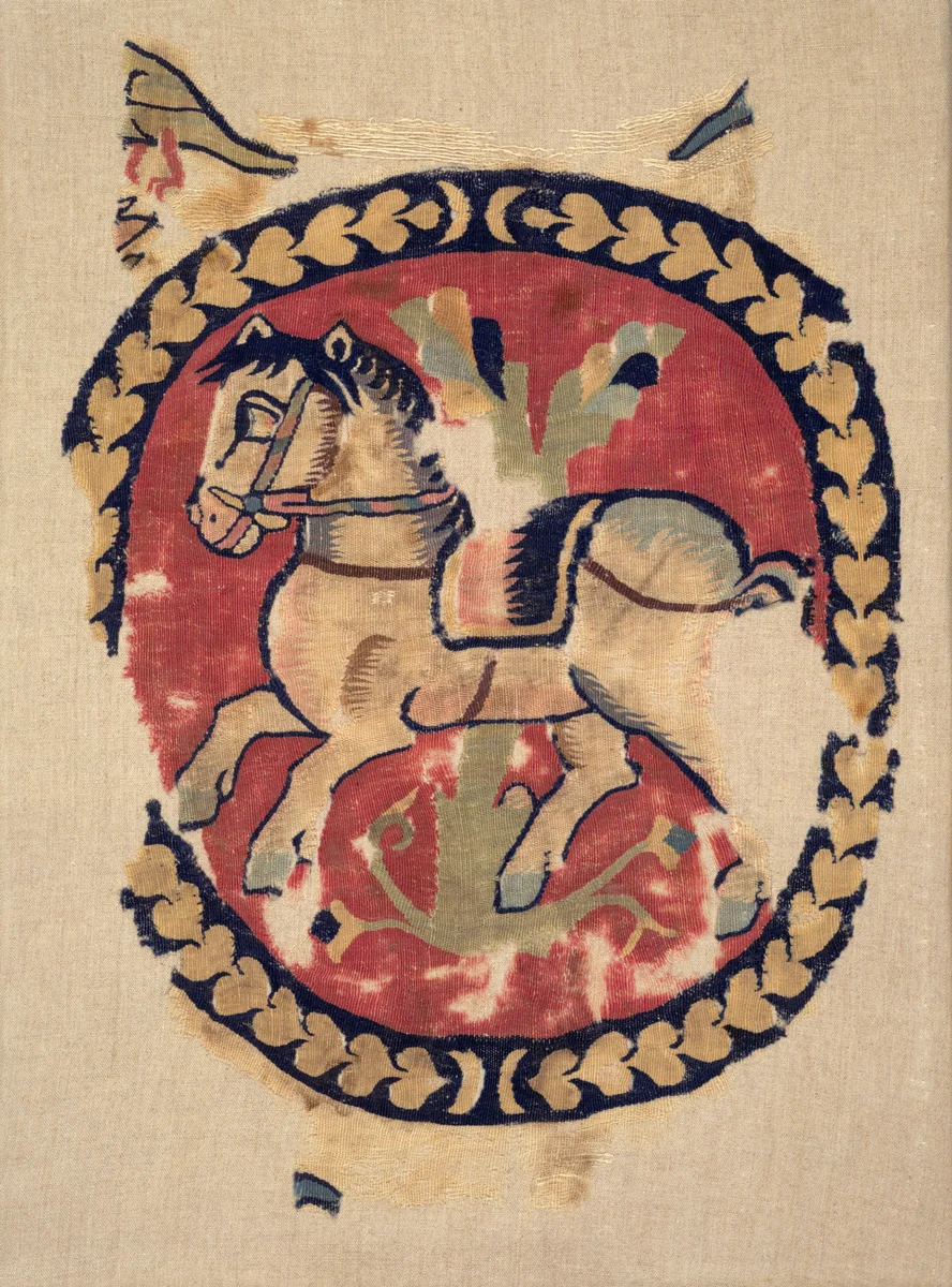 Curtain Fragment with Galloping Horse by Unknown, textile, 500-599