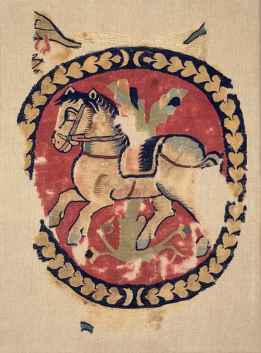 Curtain Fragment with Galloping Horse by Unknown, textile, 500-599