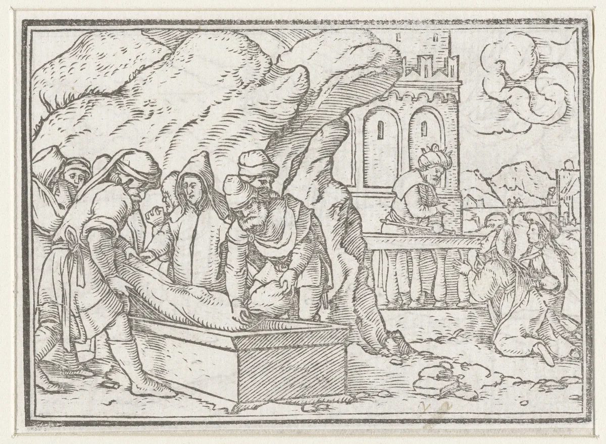 Begrafenis van Jozef by Hans Holbein, print, 1538