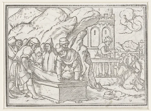 Begrafenis van Jozef by Hans Holbein, print, 1538