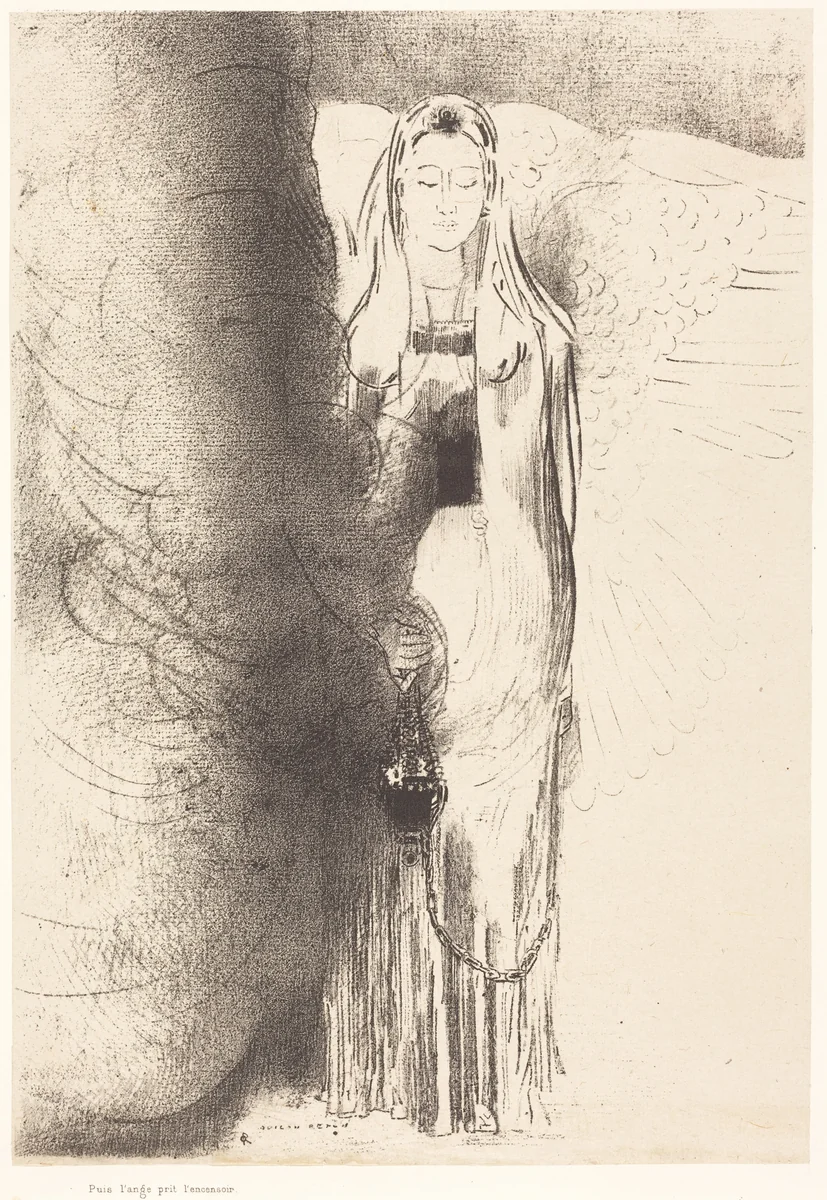 Puis l'ange prit l'encensoir (And the angel took the censer) by Odilon Redon, print, 1899
