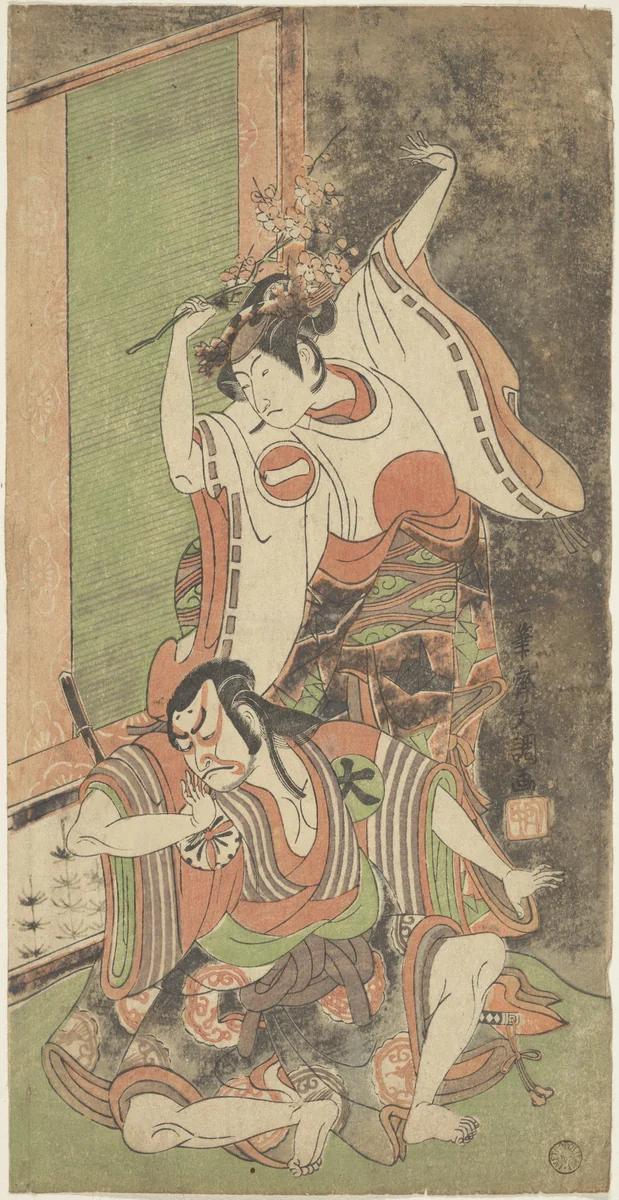 Ichikawa Monnosuke II as a Woman by Ippitsusai Bunchō (一筆齊文調), print, 1760-1780