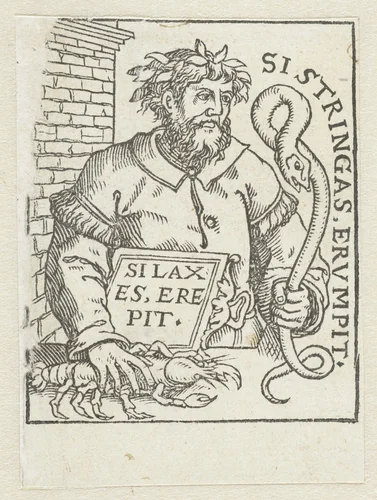 Man met een slang en een kreeft by anonymous, print, 1500-1520