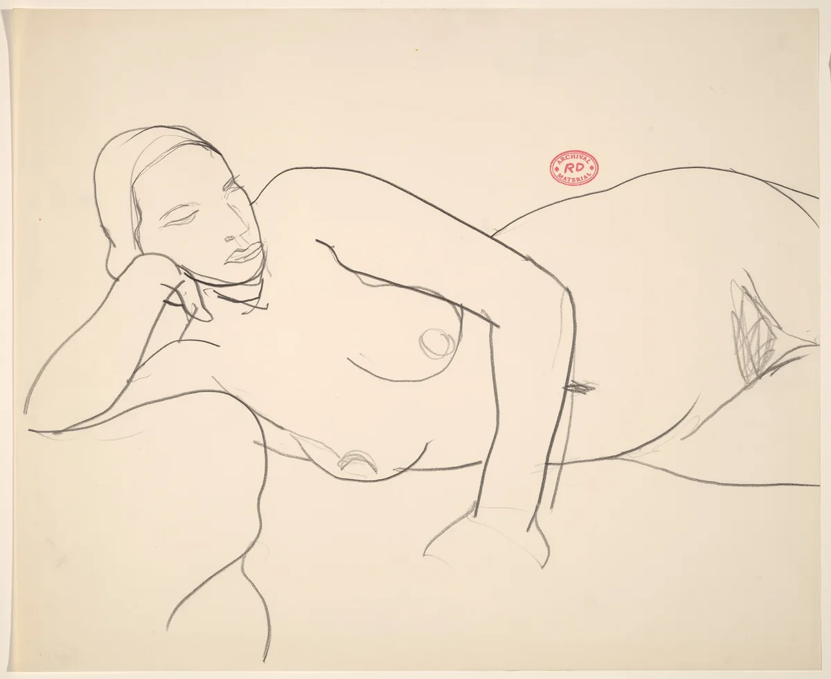 Untitled [female nude lying on her right side] by Richard Diebenkorn, drawing, 1955-1967