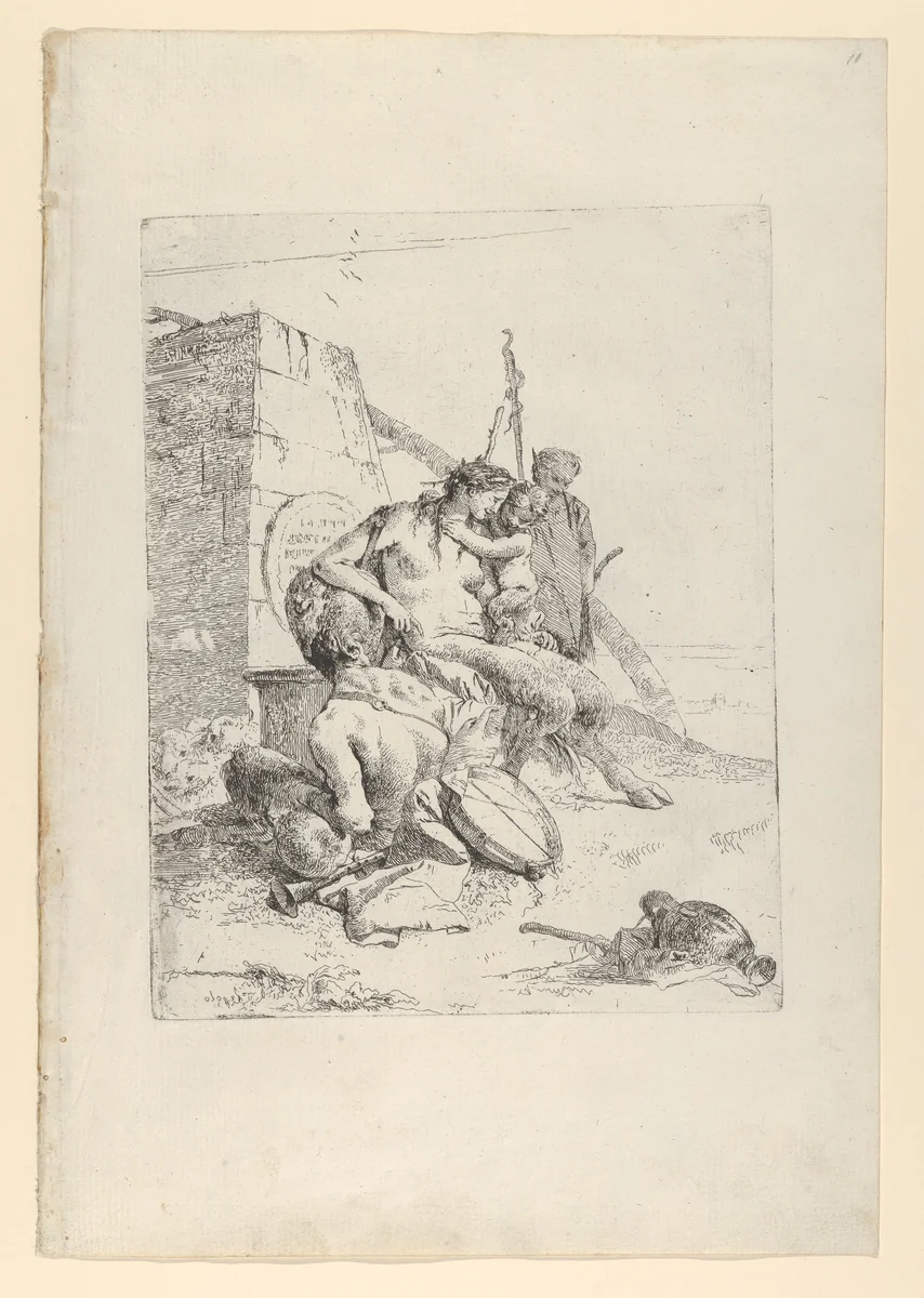 Satyr Family with the Obelisk, from the Scherzi by Giovanni Battista Tiepolo, print, 1738-1755