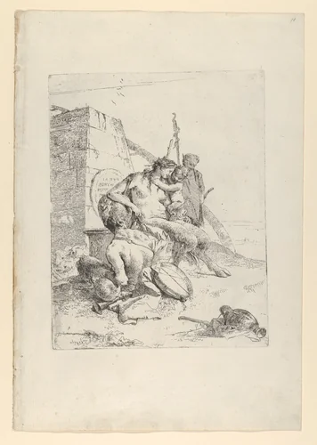 Satyr Family with the Obelisk, from the Scherzi by Giovanni Battista Tiepolo, print, 1738-1755