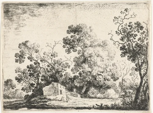 Landschap met een huis aan de rand van het bos by anonymous, print, 1620-1711