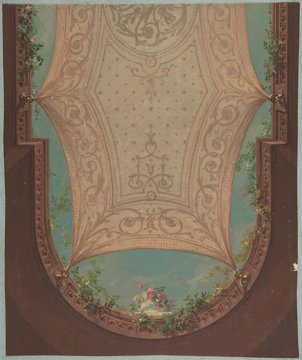 Design for Gallery Ceiling, Hôtel Cottier by Jules-Edmond-Charles Lachaise, drawing, 1874-1884