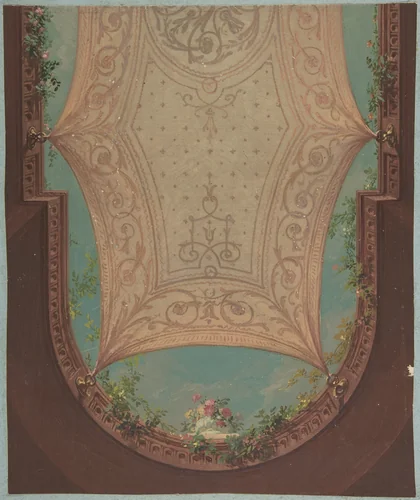 Design for Gallery Ceiling, Hôtel Cottier by Jules-Edmond-Charles Lachaise, drawing, 1874-1884