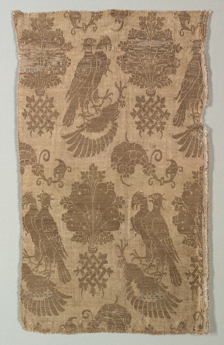 Gold-patterned Silk with Falcons and Heraldry by Unknown, textile, 1360-1400