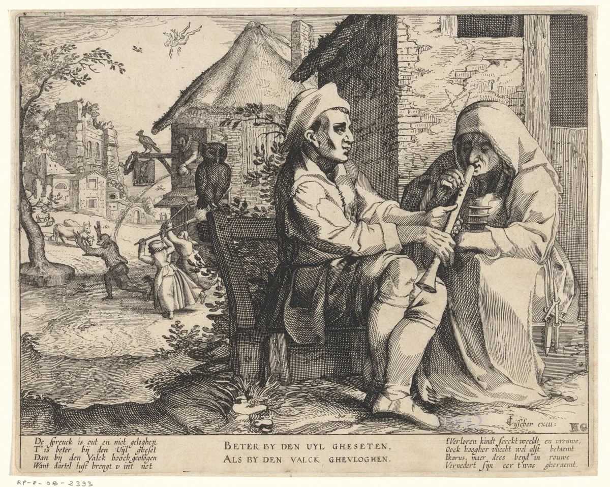 Beter met de uil gezeten dan met de valk gevlogen by anonymous, print, 1612-1652