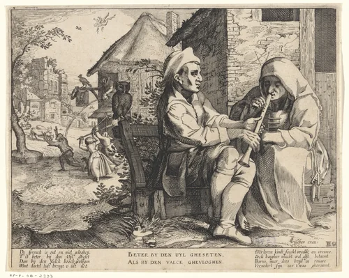 Beter met de uil gezeten dan met de valk gevlogen by anonymous, print, 1612-1652