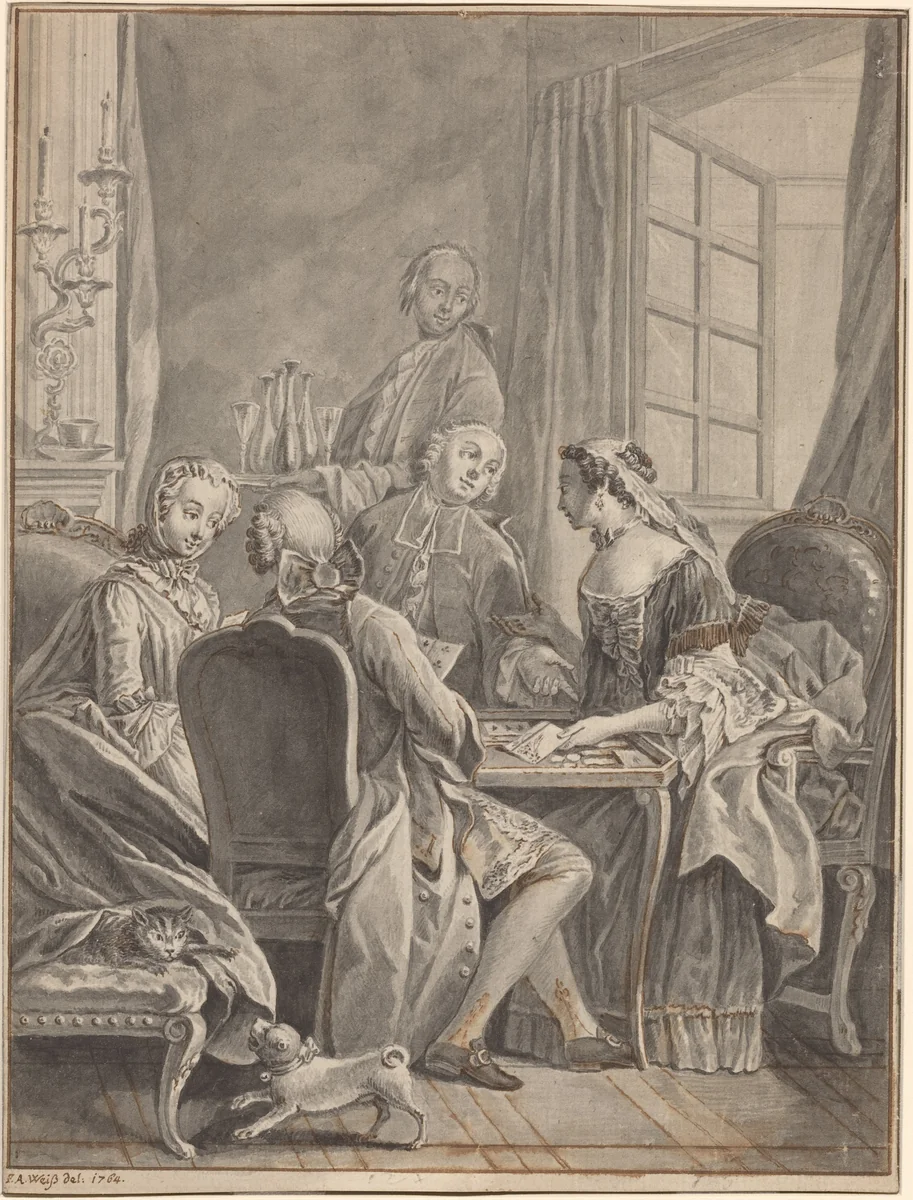 A Game of Cards [recto] by Anton Weiss, drawing, 1764
