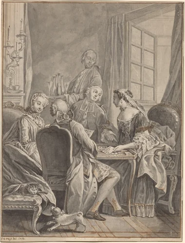 A Game of Cards [recto] by Anton Weiss, drawing, 1764