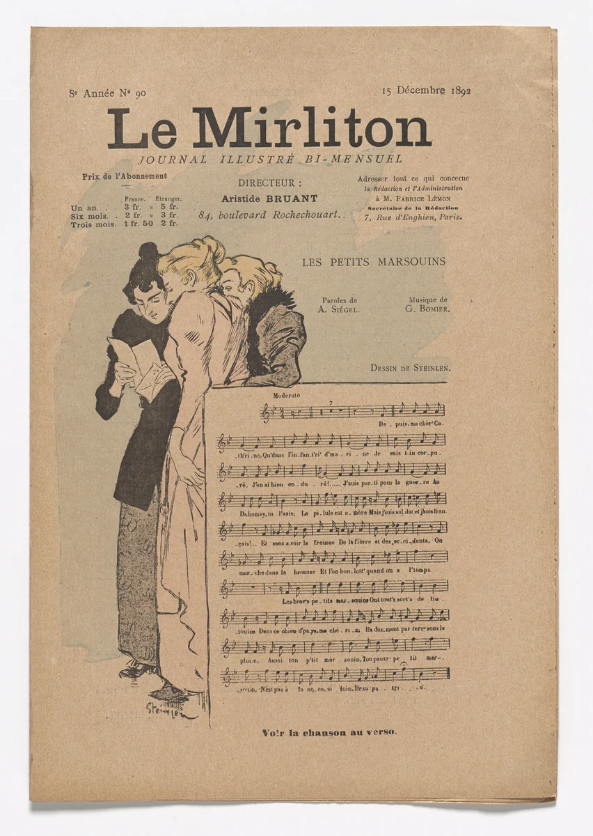 Le Mirliton, no. 90 by Théophile-Alexandre Steinlen, periodical, 1892