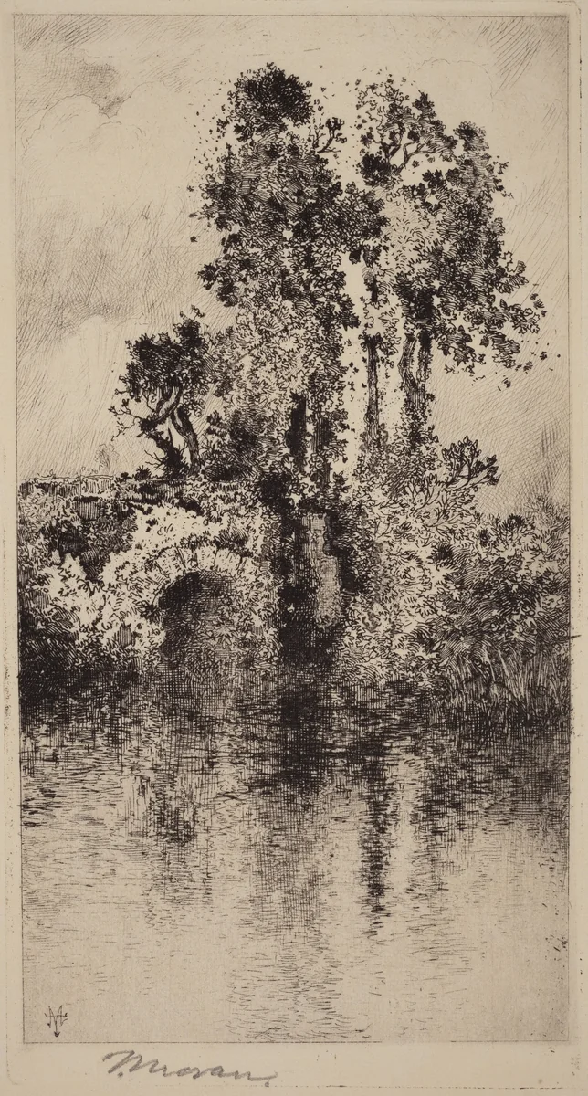 Bridge and Trees by Thomas Moran, print, 1878