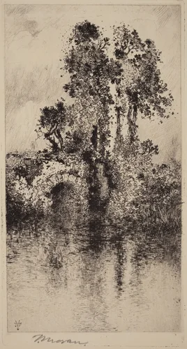 Bridge and Trees by Thomas Moran, print, 1878