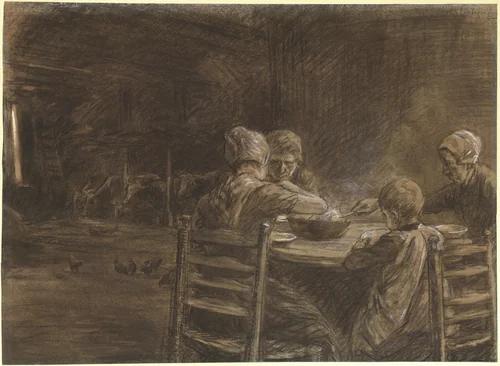 East Frisian Peasants Eating Supper by Max Liebermann, drawing, 1893