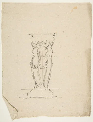 Desing for a base or support with three female figures by anonymous, drawing, 1800-1899