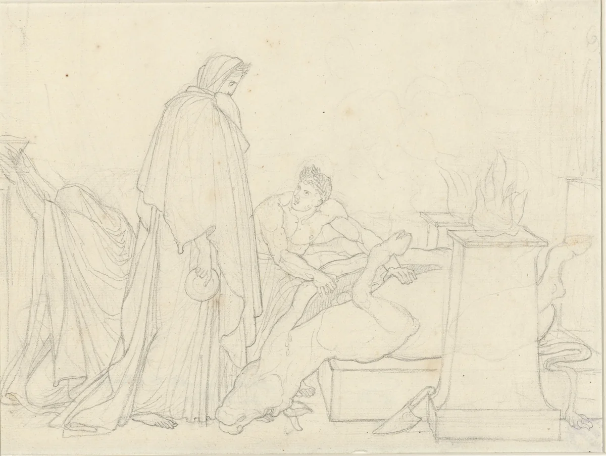 Dido ondervraagt de Goden, door de ingewanden van een offerdier te onderzoeken by Anne-Louis Girodet-Trioson, drawing, 1777-1824