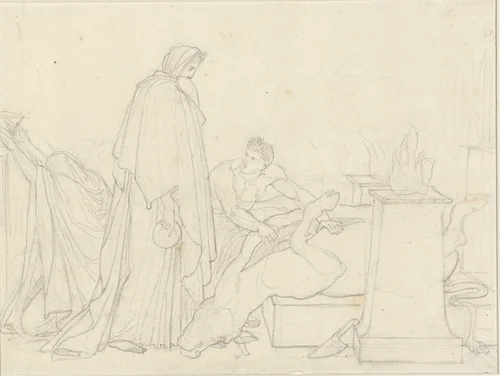 Dido ondervraagt de Goden, door de ingewanden van een offerdier te onderzoeken by Anne-Louis Girodet-Trioson, drawing, 1777-1824