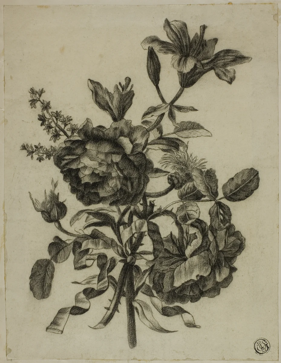 Bouquet of Roses and Lilies by Unknown Artist, drawing, 1700-1899
