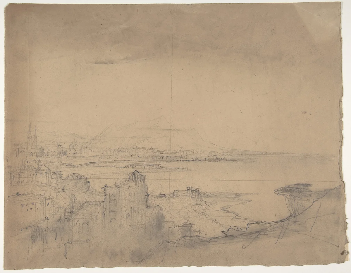 Design for a Stage Set at the Opéra, Paris (recto); Man with Cane (verso) by Eugène Cicéri, drawing, 1840-1890