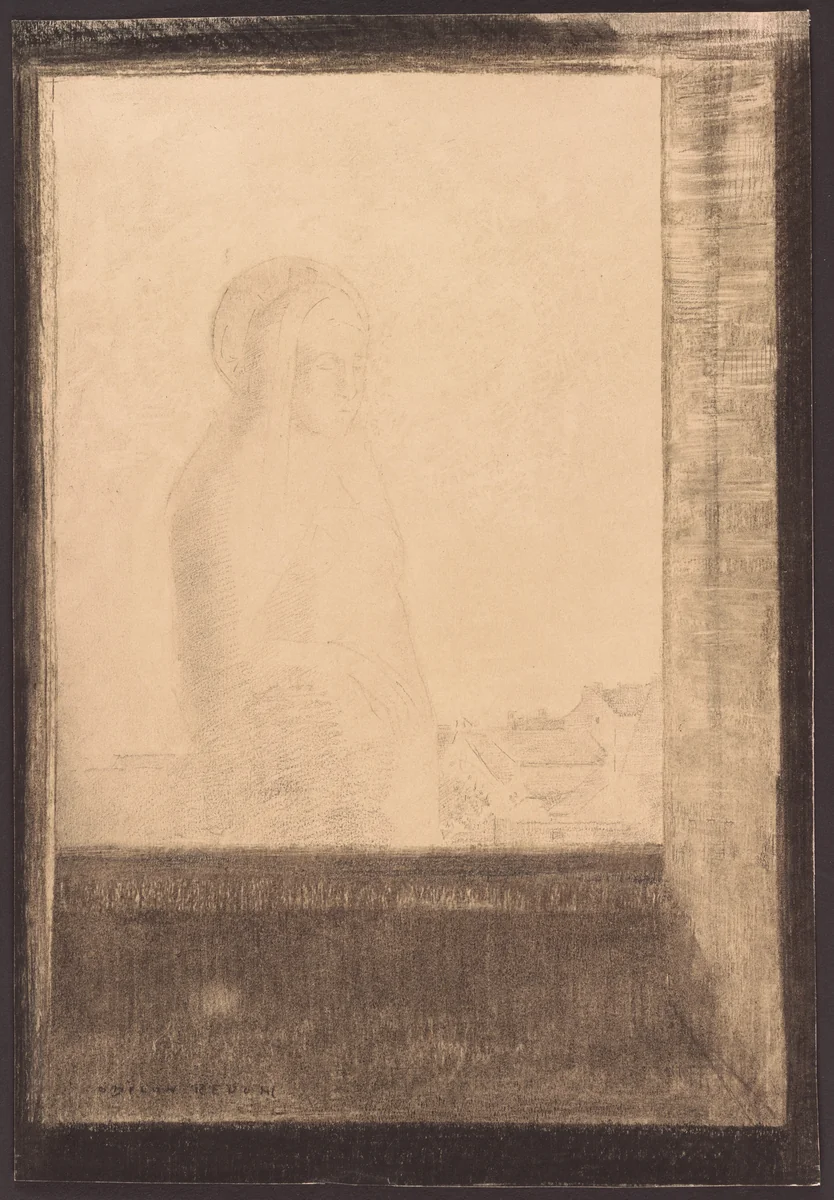 Apparition in the Window by Odilon Redon, drawing, 1892