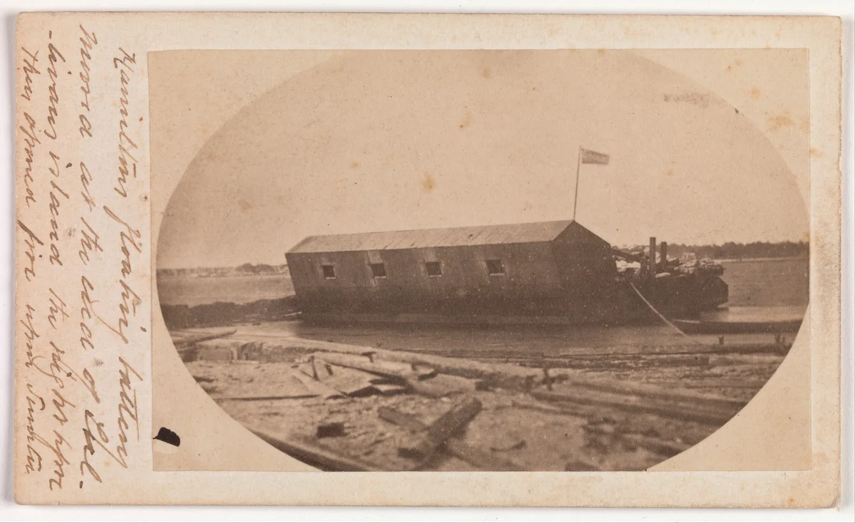 Hamilton's Floating Battery Moored at the End of Sullivan's Island the Night Before They Opened Fire upon Fort Sumter by Alma A. Pelot, photograph, 1861