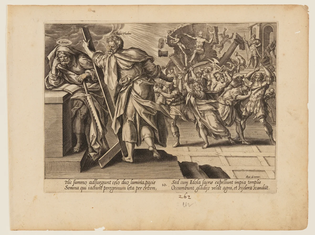 The Martyrdom of St Simon and Judas Thaddaeus, from The Martyrdom of Christ and the Apostles by Hendrick Goltzius, print, 1573-1583