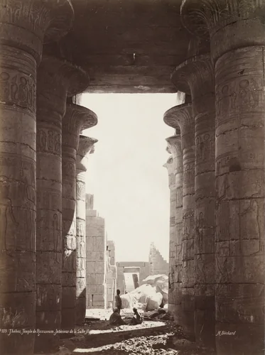 Thebes, Temple of the Ramesseum, Interior of the Hypostyle Hall by Henri Béchard, photograph, 1870-1879