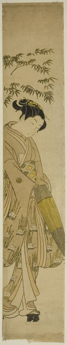 Young Woman Walking in Snow by Suzuki Harunobu (鈴木春信), print, 1762-1770