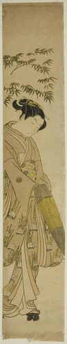 Young Woman Walking in Snow by Suzuki Harunobu (鈴木春信), print, 1762-1770