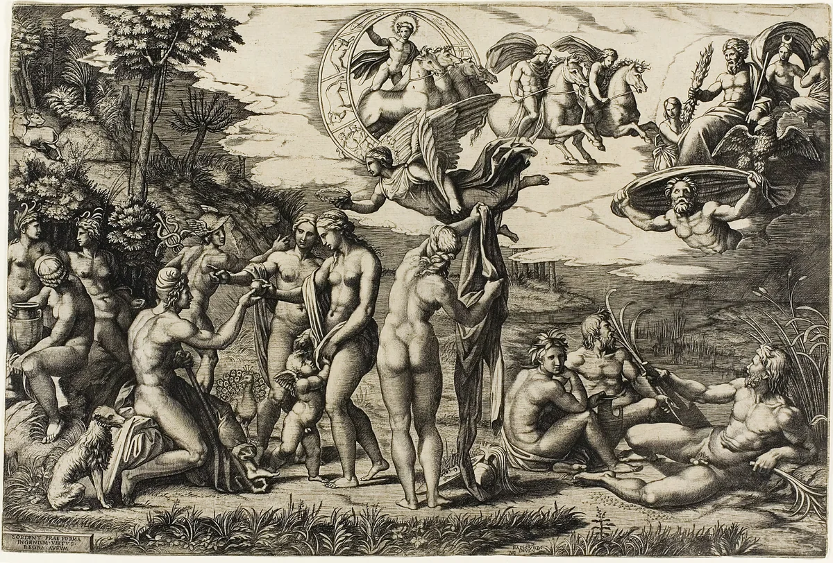 The Judgment of Paris by Marcantonio Raimondi, print, 1517-1520