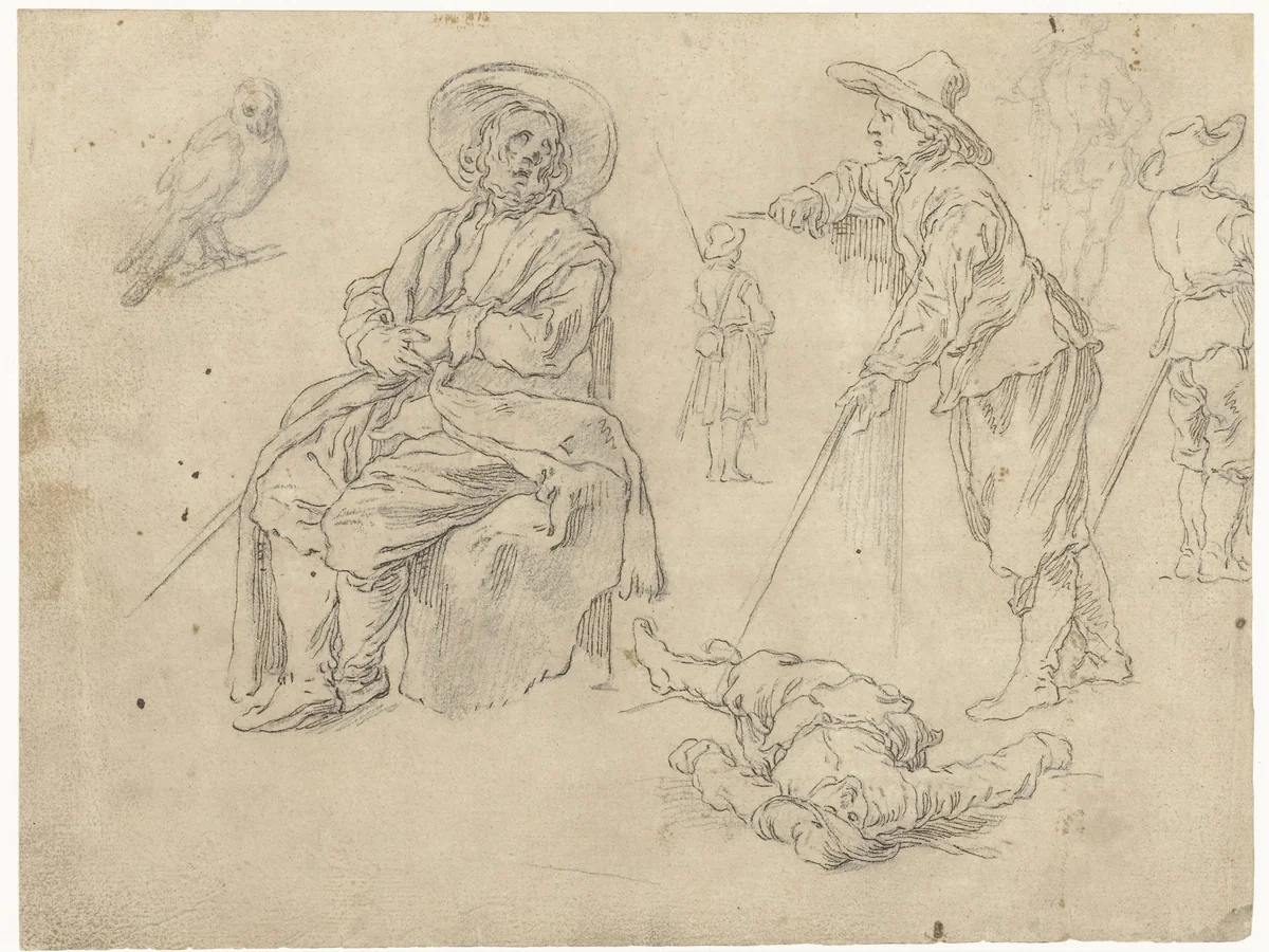 Zittende oude man by Abraham Bloemaert, drawing, 1625-1629