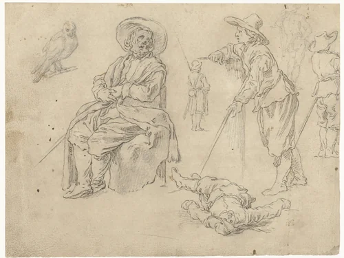 Zittende oude man by Abraham Bloemaert, drawing, 1625-1629