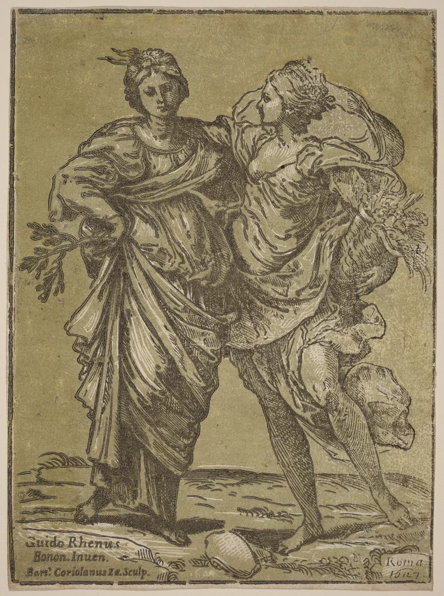 Alliance of Peace and Abundance by Bartolomeo Coriolano; Guido Reni, print, 1627