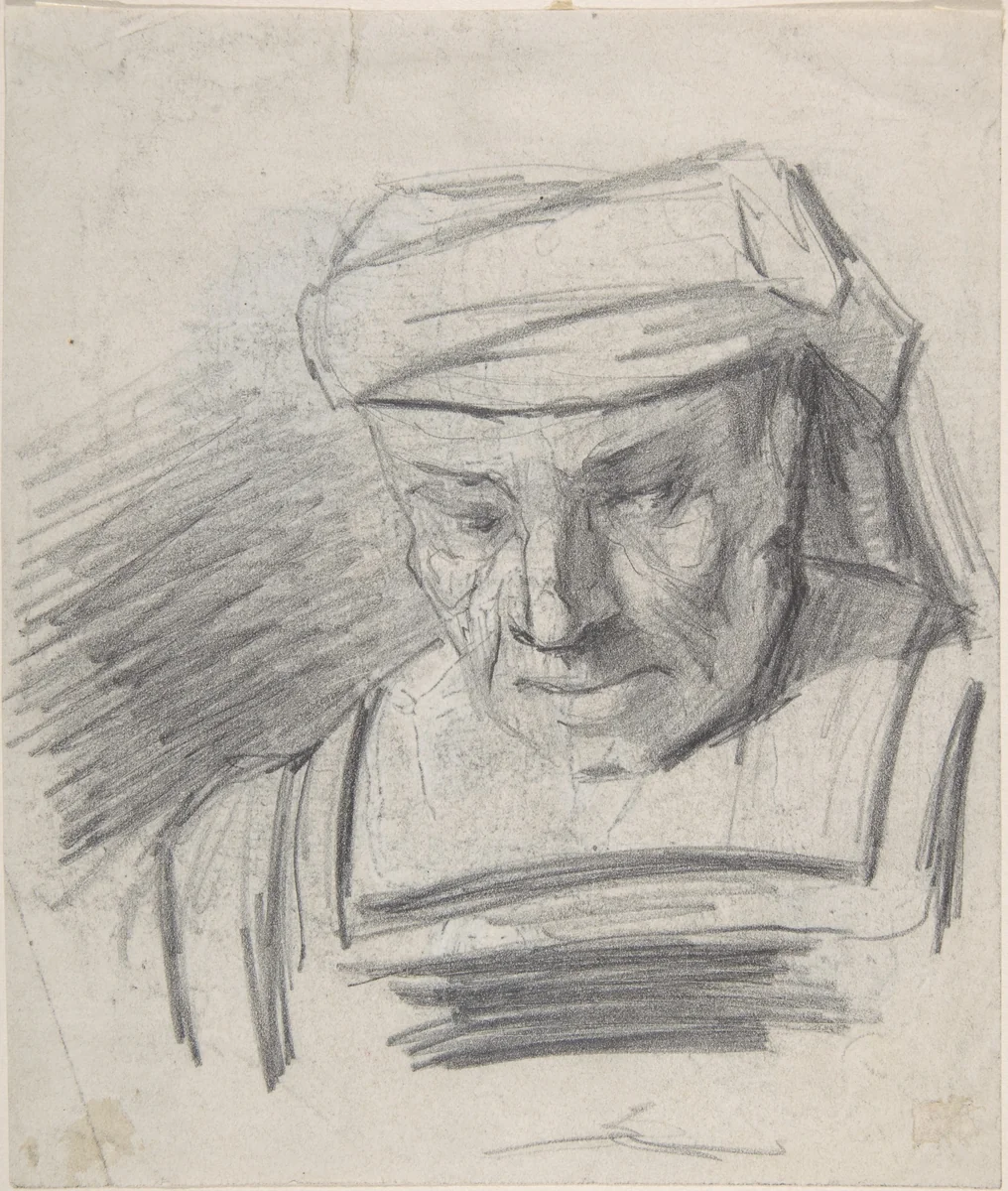Head of a figure wearing a turban by Félicien Rops, drawing, 1833-1898