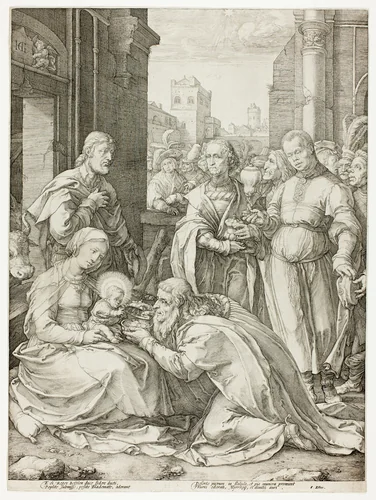 The Adoration of the Magi, plate five from The Birth and Early Life of Christ by Hendrick Goltzius, print, 1588-1598
