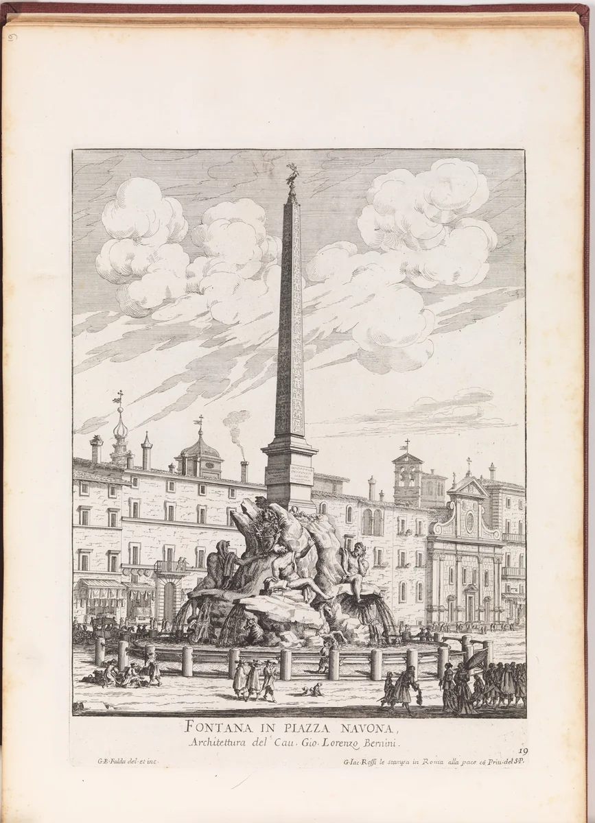 Fontana in Piazza Navona [Fontana dei Quattro Fiumi], from "La Fontane di Roma nelle Piazze e Luoghi Publici (...)" by Giovanni Battista Falda, print, 1691