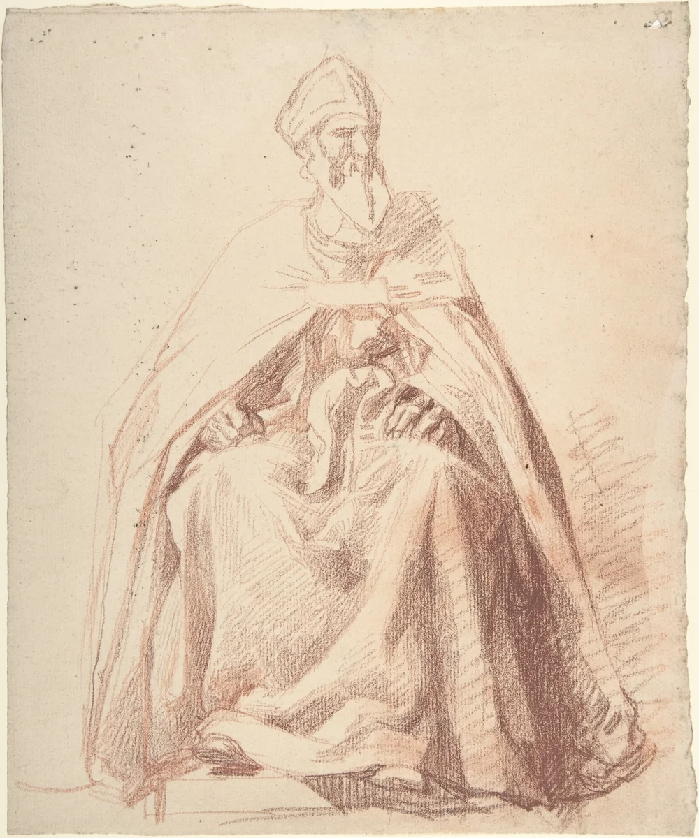 Seated Prelate by Alexandre Laemlein, drawing, 1830-1871