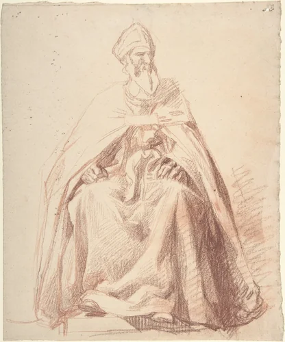 Seated Prelate by Alexandre Laemlein, drawing, 1830-1871