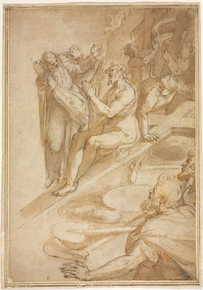 The Verification of the True Cross by Filippo Bellini, drawing, 1585-1595