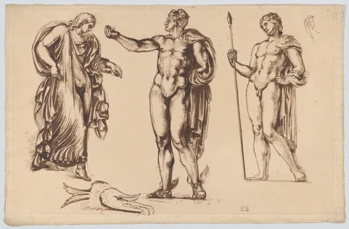 Perseus, Andromeda, and Apollo, after Bartoli by Eugène Delacroix, drawing, 1817-1827