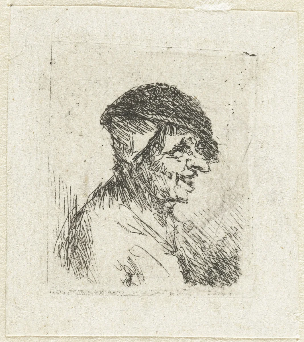 Buste van een lachende boer by Adriaen van Ostade, print, 1650-1652